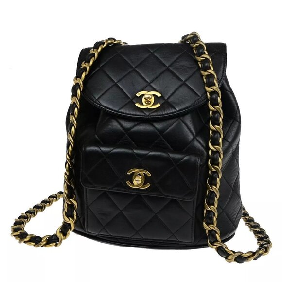 CHANEL CC Logo Matelasse Chain Backpack Bag Leather Black GHW France - Picture 1 of 16
